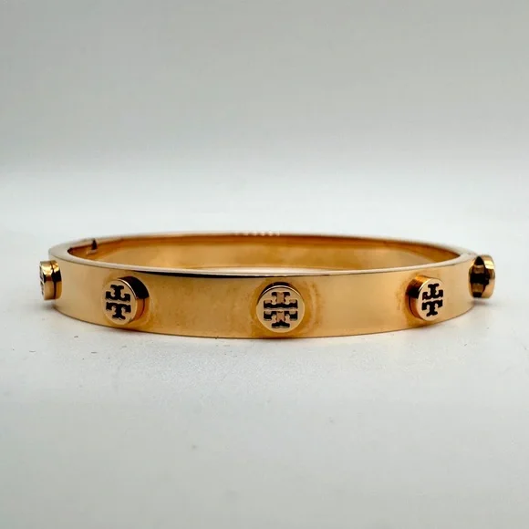 TORY BURCH Rose Gold Logo Studded Hinged Bracelet - Picture 3 of 6